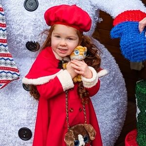 Red Fleece Coat Dress with Hat and Cape Set